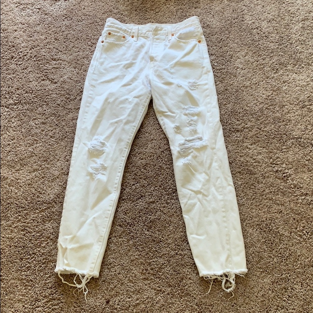 levi white high waisted ripped jeans